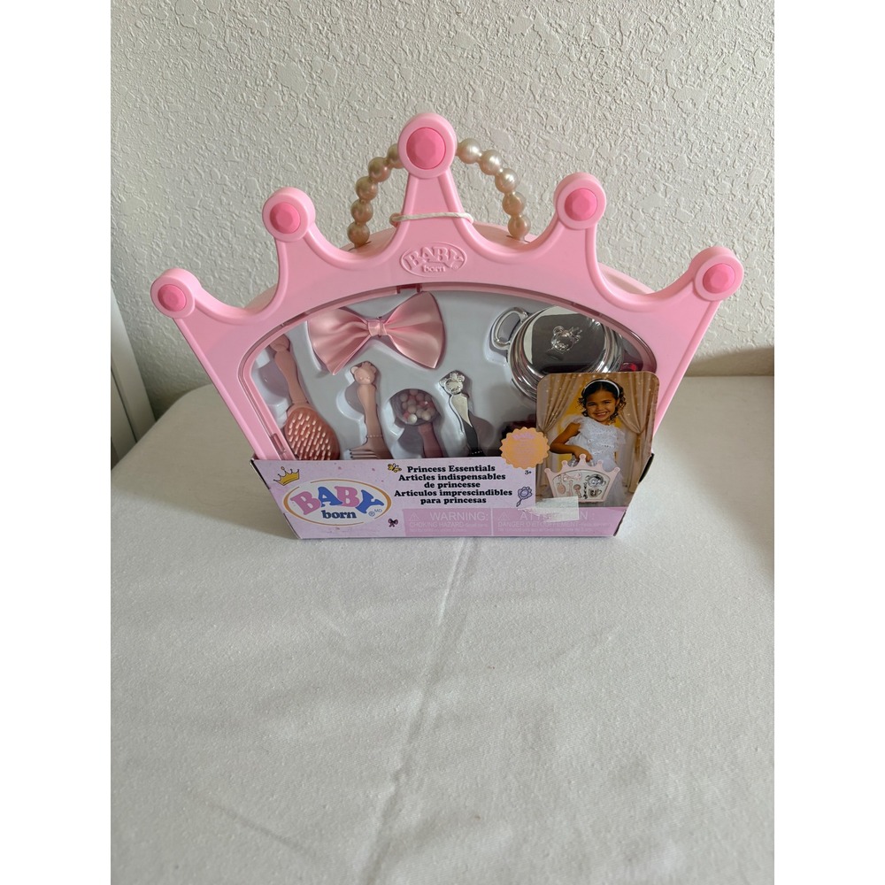Baby Born Princess Essentials Set Pink New Crown Case 7 piece Doll Accessories